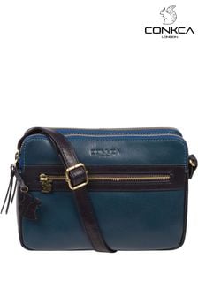 Темно-синий с принтом и трубкой - Кожаная сумка с длинным ремешком Conkca Drew (D32742) | €81