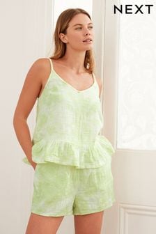 Pyjama-Set aus Baumwolle in Knitteroptik mit Trägertop und Shorts (D32937) | 20 €