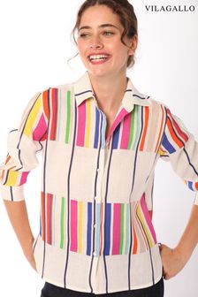 Vilagallo Cream Linen Multi Striped Shirt (D33008) | €87