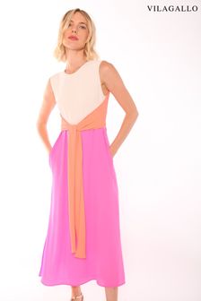 Vilagallo - Georgette - Mouwloze roze jurk met gestrikte voorkant (D33012) | €145