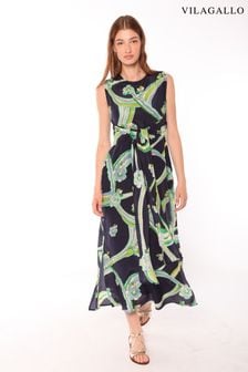 Vilagallo Blue Print Sleeveless Tie Front Dress (D33014) | $259