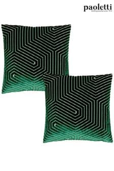 Riva Paoletti 2 Pack Green Evoke Geometric Cut Velvet Cushions (D33068) | SGD 50
