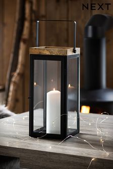Black Bronx Large Wood And Glass Lantern (D33250) | HK$348