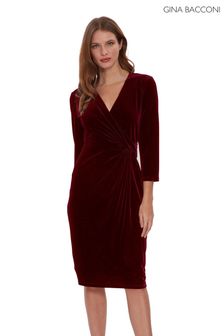 Gina Bacconi Red Alexxia Velvet Wrap Dress With Knot (D33270) | $289