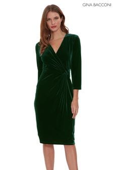 Gina Bacconi Green Alexxia Velvet Wrap Dress With Knot (D33272) | $289