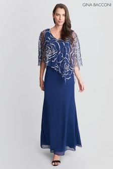 Modra obleka brez Modra iz šifona z asimetrično Gina Bacconi Sephora (D33283) | €151