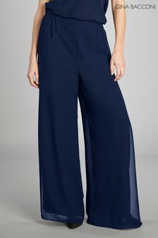 Gina Bacconi Blue Chiffon Layered Slit Trousers (D33285) | 188 €