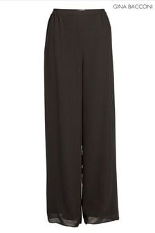 Gina Bacconi Chiffon Layered Black Slit Trousers (D33286) | 188 €