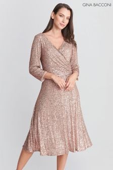Gina Bacconi Pink Libbie Midi A-Line Sequin Dress (D33289) | 536 €