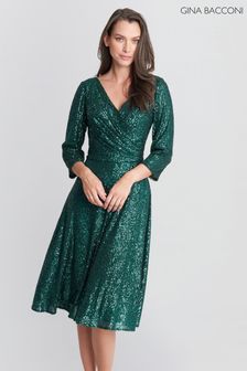 Gina Bacconi Green Libbie Midi A-Line Sequin Dress (D33290) | 536 €