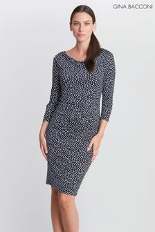 Gina Bacconi Blue Bailey Printed Jersey Cowl Neck Dress (D33291) | €95