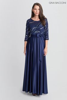 Gina Bacconi Blue Freda Satin Ballgown Maxi Dress (D33297) | €229