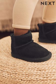Black Suede Mini Faux Fur Lined Water Repellent Pull-On Suede Boots (D33314) | €34 - €40