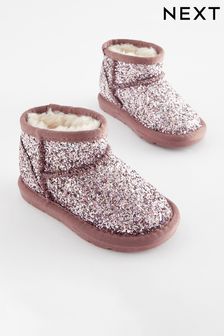 Pink Glitter Mini Faux Fur Lined Water Repellent Pull-On Suede Boots (D33322) | TRY 690 - TRY 805