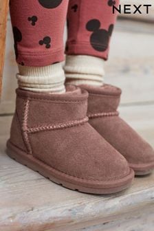 Dark Rose Pink Suede Mini Faux Fur Lined Water Repellent Pull-On Suede Boots (D33343) | KRW51,200 - KRW59,800