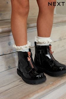 Zip Front Charm Detail Ankle Boots