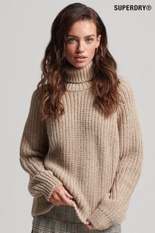 Naravna - Superdry pleten pulover z zavihanim ovratnikom in šivi (D33495) | €72