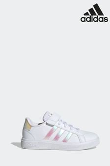 adidas White/Silver Sportswear Grand Court Elastic Lace And Top Strap Trainers (D33535) | ₪ 166