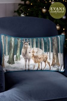 Evans Lichfield Grey Stag Scene Digitally Printed Piped Velvet Cushion (D33687) | AED105