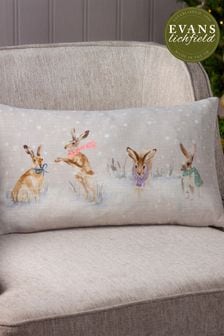 Evans Lichfield Natural Snowy Hares Watercolour Printed Cushion (D33689) | KRW36,300