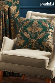 Riva Paoletti Green Shiraz Danmask Jacquard Floral Cushion
