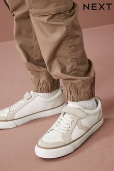 White Standard Fit (F) Elastic Lace Touch Fastening Chevron Trainers (D33746) | $29 - $41
