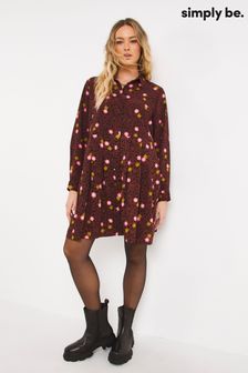 Simply Be Ditsy Floral Button Through Brown Shirt Dress (D33762) | €15.50