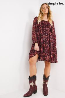 Simply Be Pink Ditsy Floral Pleat Front Skater Dress (D33763) | $59