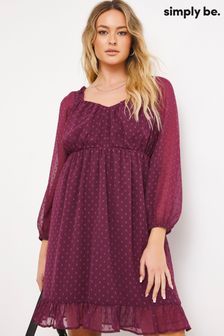 Simply Be Purple Frill Detail Dobby Dress (D33765) | $59