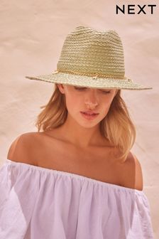 Sage Green Panama Hat with Shell Trim (D34021) | SGD 28