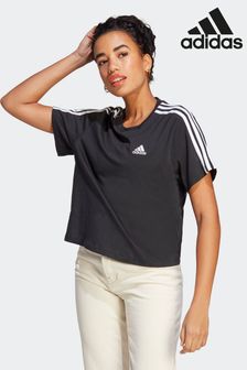 adidas Black Sportswear Essentials 3-Stripes Single Jersey Top (D34249) | 114 QAR