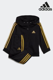 adidas Black Sportswear Essentials Shiny Hooded Tracksuit (D34258) | $66