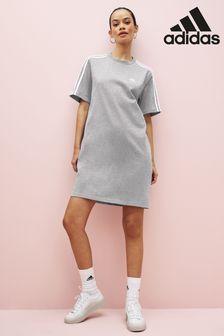 رمادي - Adidas Boyfriend Sportswear Essentials 3-stripes Single Jersey T-shirt Dress (D34268) | 163 ر.ق
