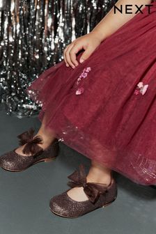 Инжирный розовый - Нарядные туфли Мэри Джейн с бантиком (D34525) | €17 - €19