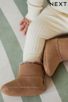 Tan Brown Warm Lined Baby Pull On Boots (0-24mths) (D34682) | SGD 18