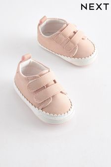 Pink Scallop Two Strap Baby Trainers (0-24mths) (D34695) | €11