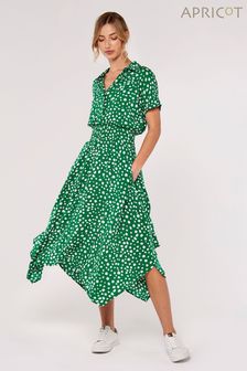 Apricot Green Painterly Dot Smocked Midi Dress (D34866) | €44