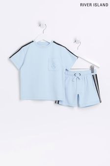 River Island Boys Blue Taped T-Shirt Short Set (D34886) | $41