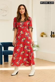 Czerwona sukienka midi Myleene Klass z nadrukiem (D34918) | 150 zł