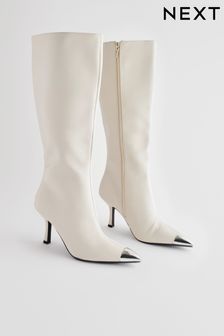 Bone White Forever Comfort® Toe Cap Heeled Knee High Boots (D34923) | €28