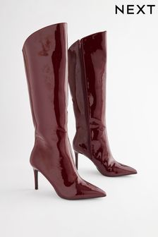 Burgundy Red Pointed Toe Patent Knee High Boots (D34927) | €46