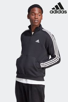 黑色 - Adidas必備款抓絨3條紋1／4拉鍊運動衫 (D35176) | NT$2,330
