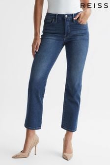 Reiss Dark Blue Good American Mini Good Legs Crop Bootleg Jeans (D35760) | €235