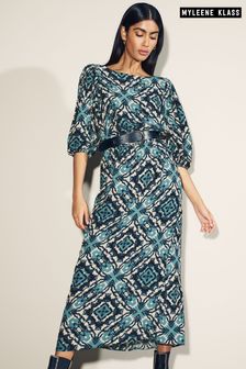 Myleene Klass Ikkat Kleid mit Schleife hinten, Blau (D35778) | 44 €
