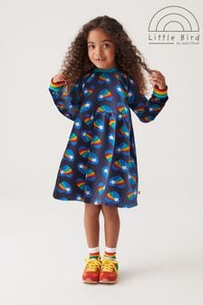Little Bird by Jools Oliver Navy Long Sleeve Jersey Heart and Rainbow Print Dress (D35806) | AED55 - AED72