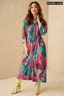 Myleene Klass Green/Pink Marble Printed Shirt Dress (D35817) | $80