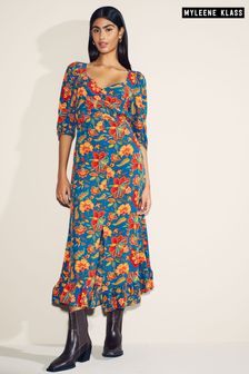 Niebieska sukienka midi Myleene Klass ze wzorem paisley (D35818) | 190 zł