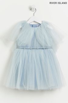 River Island Girls Light Blue Tulle Mesh Dress (D35840) | $74