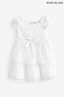 River Island Girls White Lace Tierred Waisted Dress (D35842) | €39