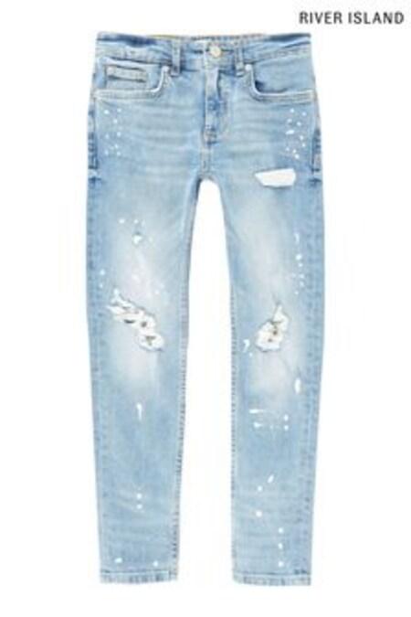 River Island Jungen Skinny-Jeans mit Farbklecksprint, Blau (D35854) | CHF 36 - CHF 48